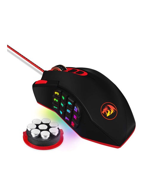 Redragon M901 Gaming Mouse RGB Backlit MMO 19 Macro Programmable Buttons with Weight Tuning Set, 12400 DPI for Windows PC Computer (Wired, Black)