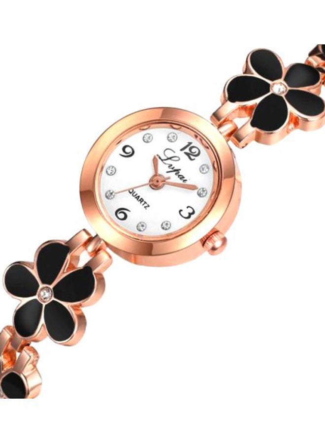 Sharpdo Women's Rhinestone Studded Quartz Analog Watch XR694-B - 22 mm - Black/Gold/White  - Image 2