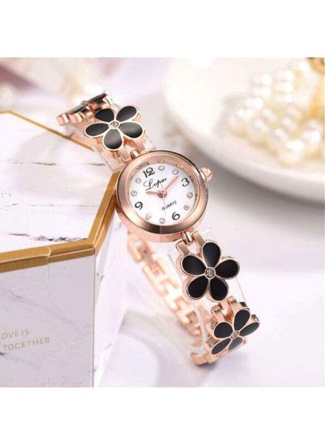 Sharpdo Women's Rhinestone Studded Quartz Analog Watch XR694-B - 22 mm - Black/Gold/White  - Image 4