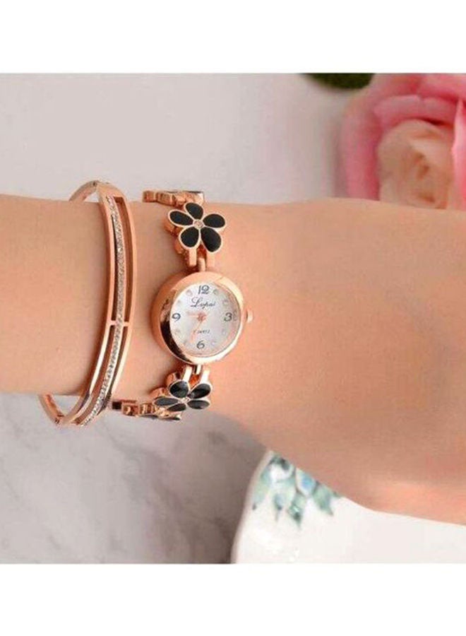 Sharpdo Women's Rhinestone Studded Quartz Analog Watch XR694-B - 22 mm - Black/Gold/White  - Image 5