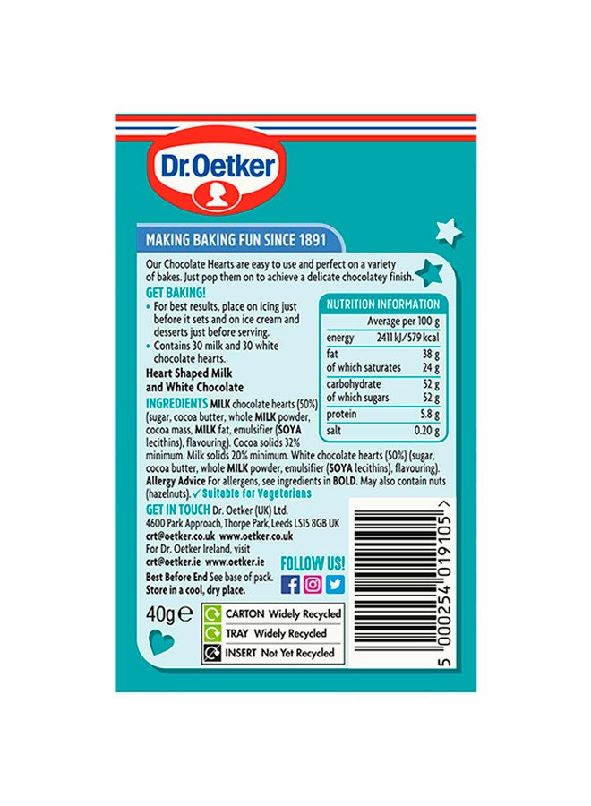 Dr.Oetker Milk And White Chocolate Hearts 40grams - Image 2