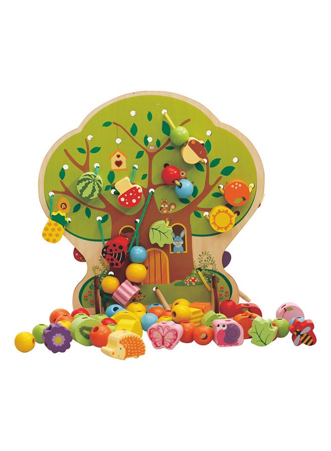 Alostoura - Wooden Lacing Tree Beads Early Development Learning Education Preschool Toy For Kids 17x9x2cm - Image 1