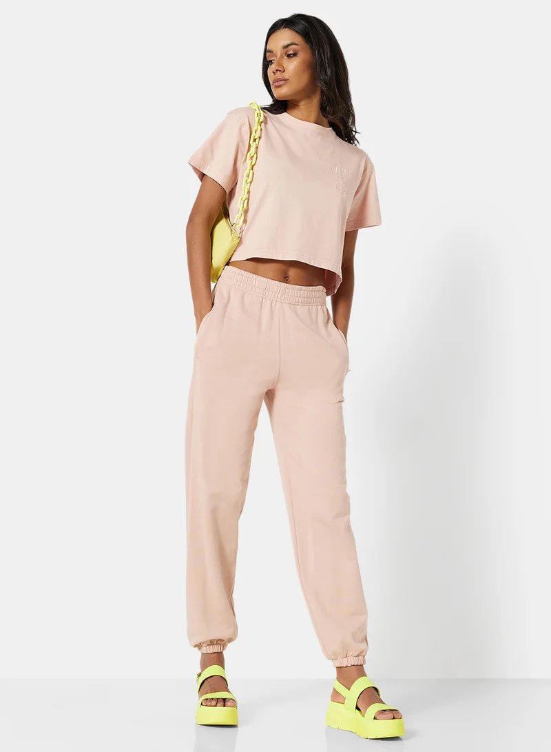 سيفي x دي‘اتيلير Eco-Friendly Logo Loungewear Crop Top Light Pink