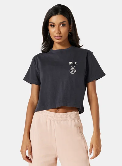 سيفي x دي‘اتيلير Eco-Friendly Logo Loungewear Crop Top Charcoal Grey