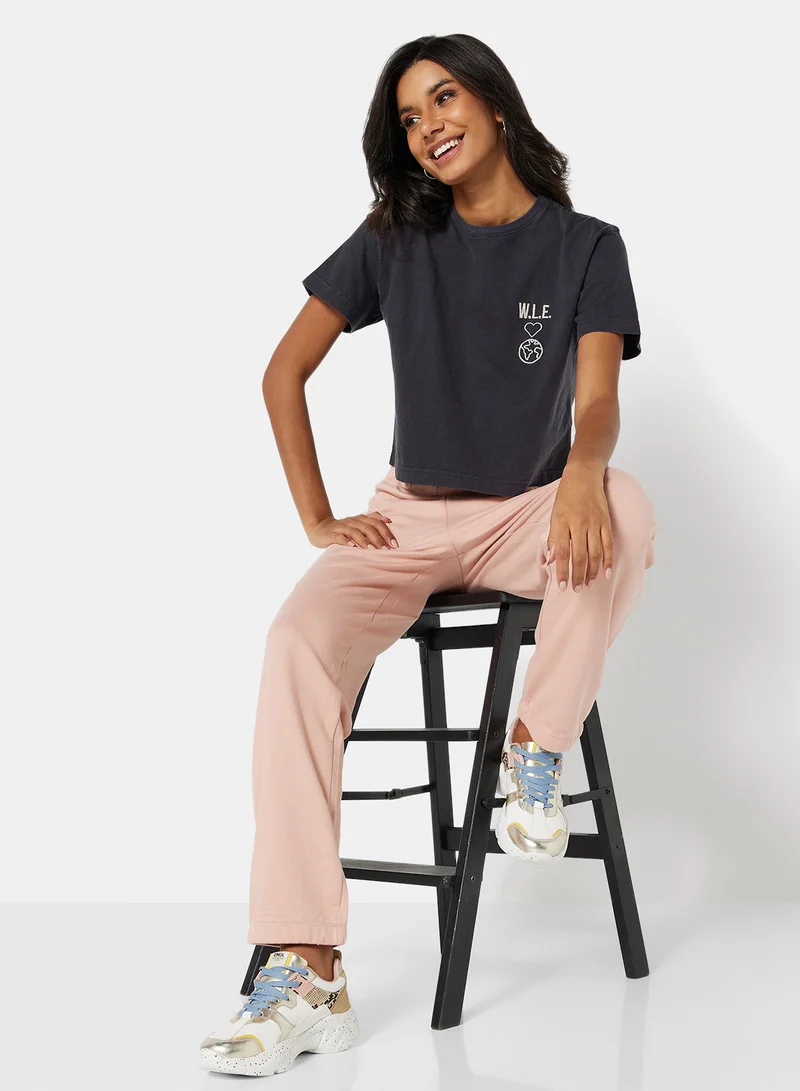 Sivvi x D'Atelier Eco-Friendly Logo Loungewear Crop Top Charcoal Grey