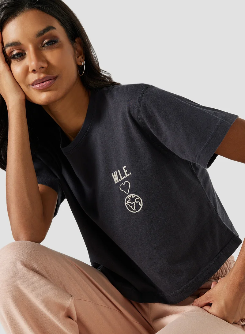 Sivvi x D'Atelier Eco-Friendly Logo Loungewear Crop Top Charcoal Grey
