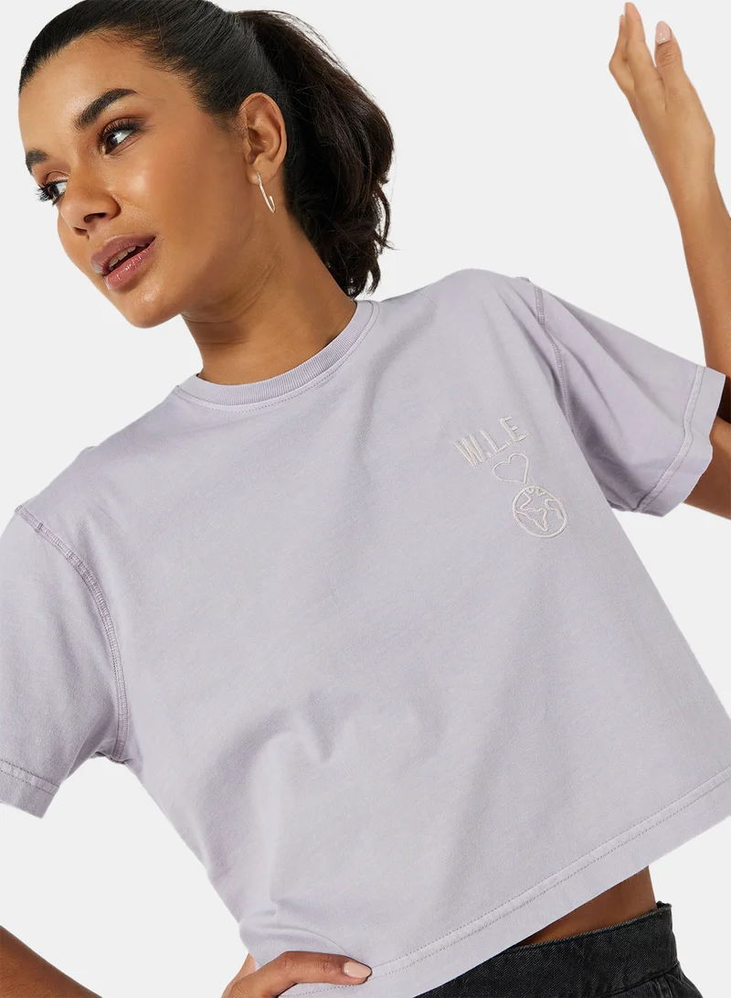 سيفي x دي‘اتيلير Eco-Friendly Logo Loungewear Crop T-Shirt Lilac