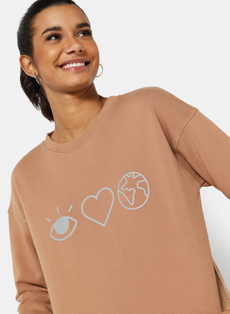 Sivvi x D'Atelier - Eco-Friendly Boxy Long Sleeve Loungewear T-Shirt Light Brown - Image 1