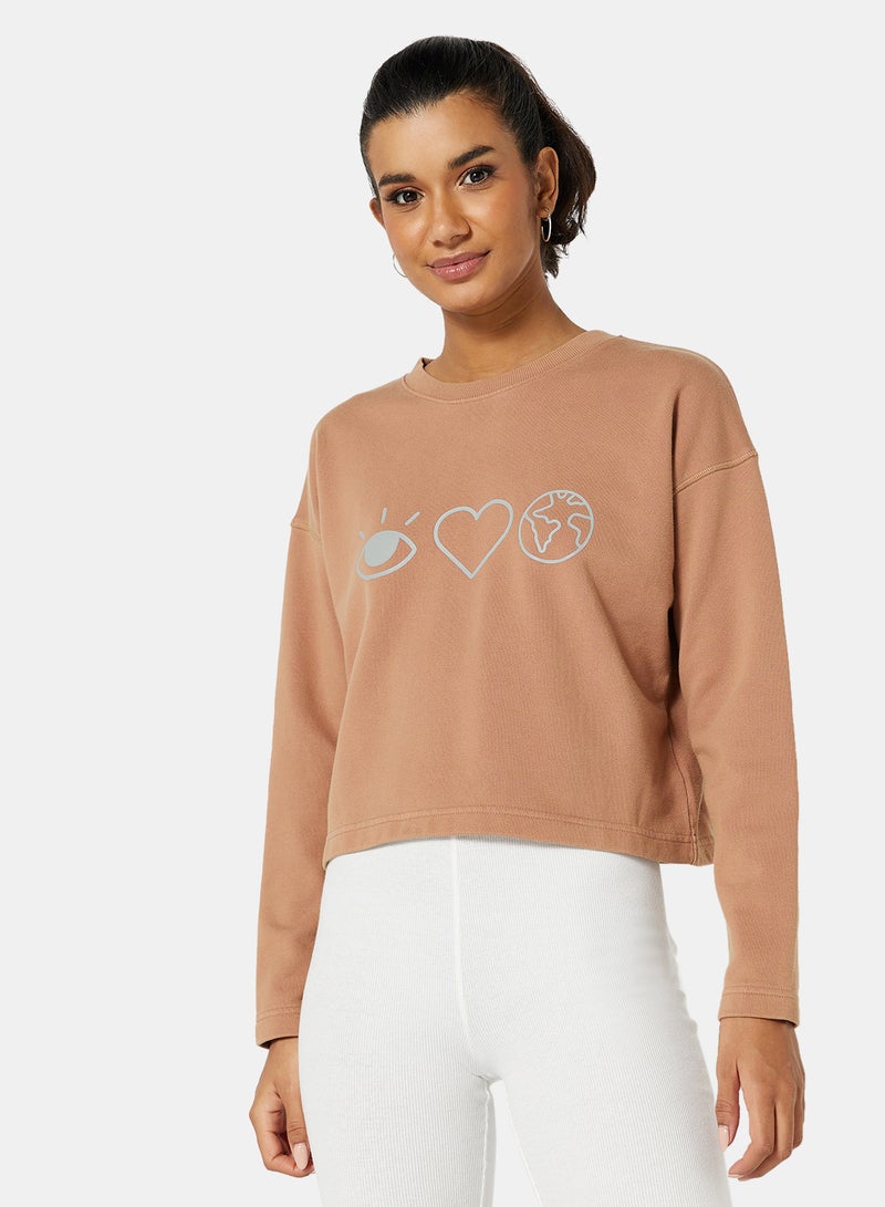 Sivvi x D'Atelier - Eco-Friendly Boxy Long Sleeve Loungewear T-Shirt Light Brown - Image 1