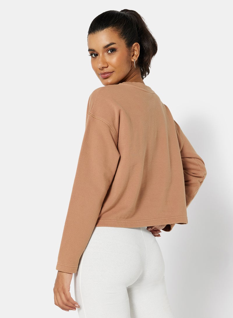 Sivvi x D'Atelier - Eco-Friendly Boxy Long Sleeve Loungewear T-Shirt Light Brown - Image 1