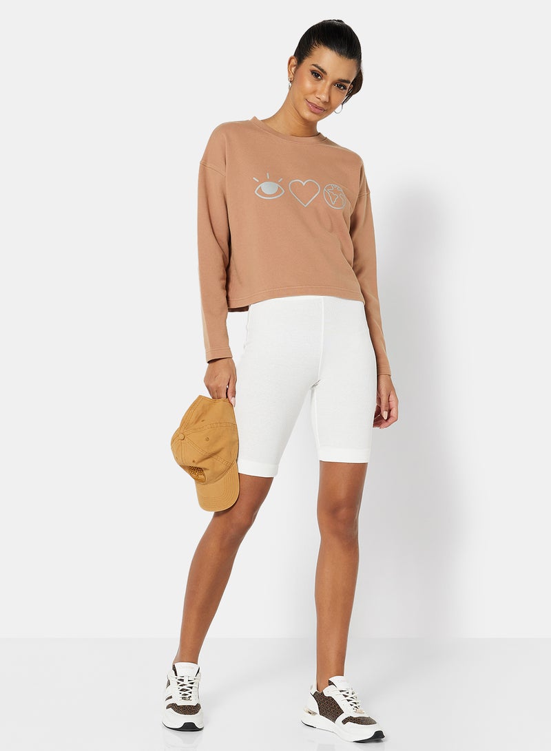 Sivvi x D'Atelier - Eco-Friendly Boxy Long Sleeve Loungewear T-Shirt Light Brown - Image 1