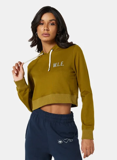 Sivvi x D'Atelier Eco-Friendly Logo Loungewear Cropped Hoodie Khaki