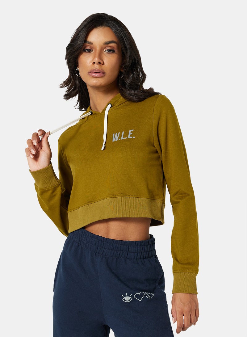 Sivvi x D'Atelier - Eco-Friendly Logo Loungewear Cropped Hoodie Khaki - Image 1