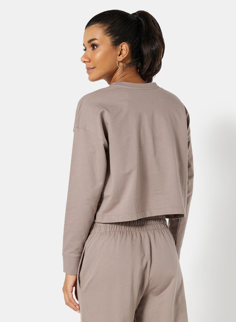 Sivvi x D'Atelier - Eco-Friendly Graphic Long Sleeve Loungewear T-Shirt Taupe - Image 1