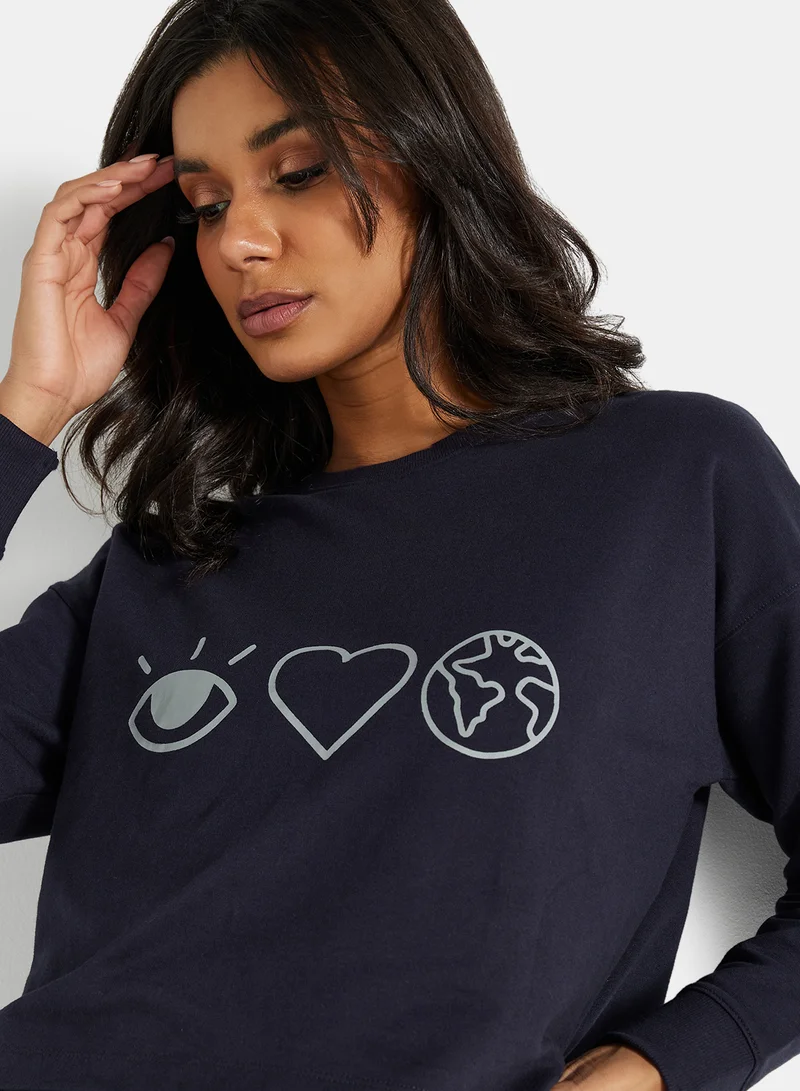 Sivvi x D'Atelier Eco-Friendly Graphic Long Sleeve Loungewear T-Shirt Night Sky