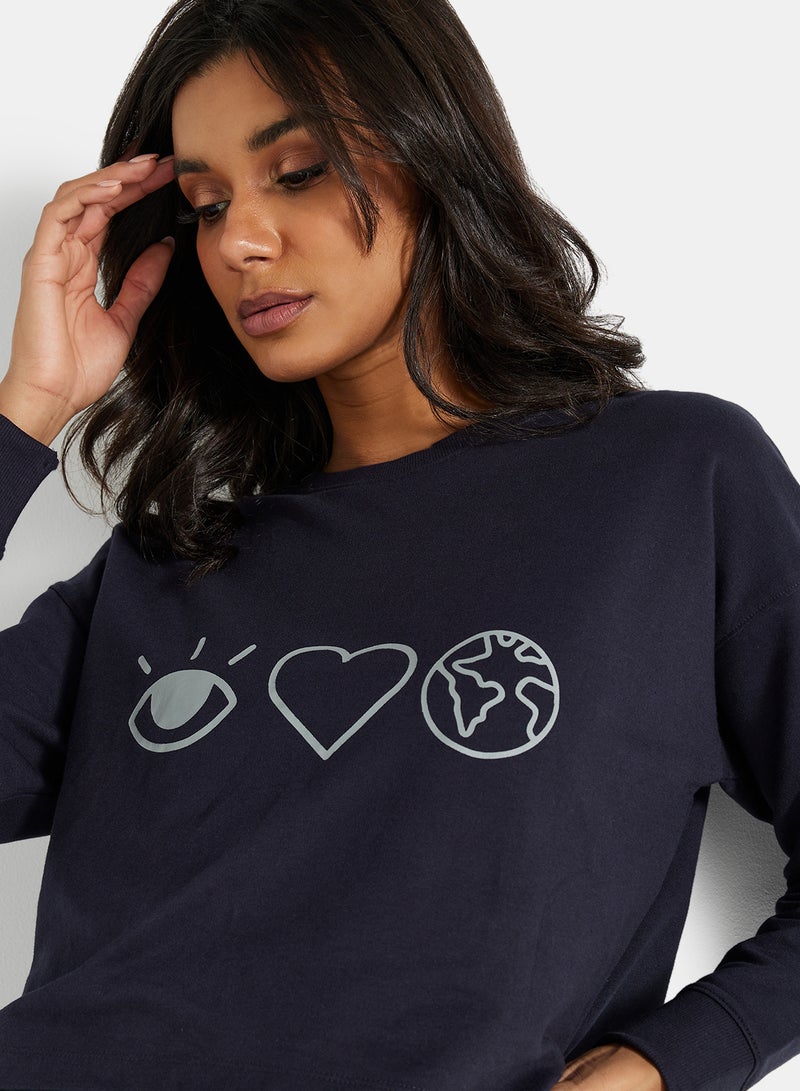 Sivvi x D'Atelier - Eco-Friendly Graphic Long Sleeve Loungewear T-Shirt Night Sky - Image 1