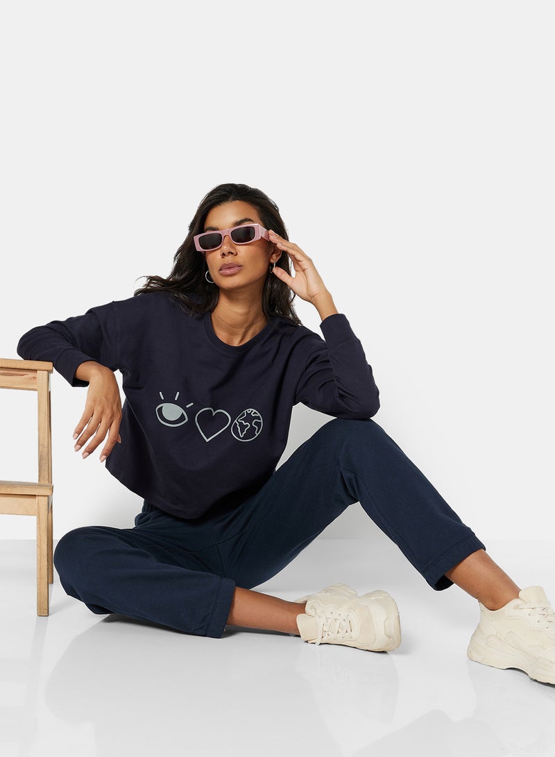 Sivvi x D'Atelier - Eco-Friendly Graphic Long Sleeve Loungewear T-Shirt Night Sky - Image 1