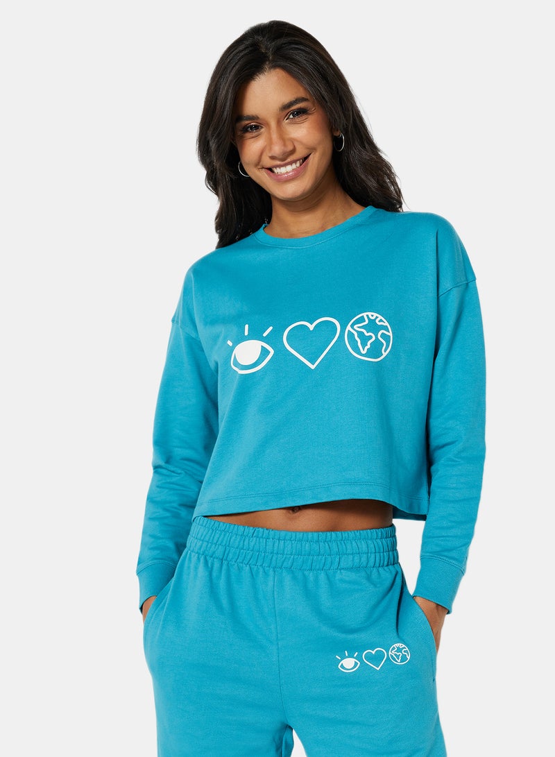 Sivvi x D'Atelier - Eco-Friendly Graphic Long Sleeve Loungewear T-Shirt Pagoda Blue - Image 1