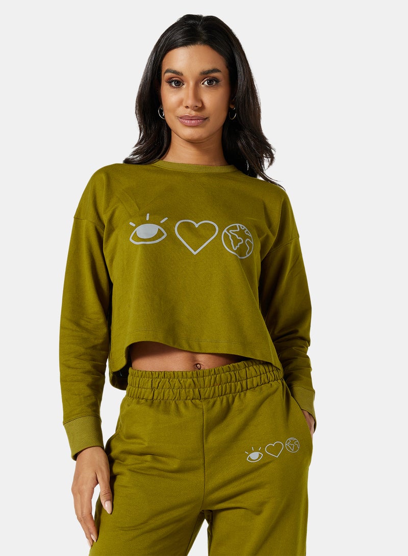 Sivvi x D'Atelier - Eco-Friendly Graphic Long Sleeve Loungewear T-Shirt Khaki - Image 1