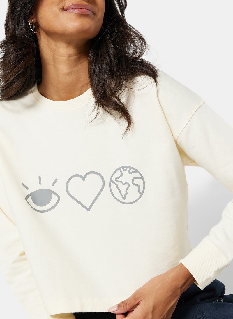 Sivvi x D'Atelier - Eco-Friendly Graphic Long Sleeve Loungewear T-Shirt Off White - Image 1