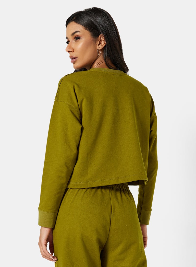 Sivvi x D'Atelier - Eco-Friendly Graphic Long Sleeve Loungewear T-Shirt Khaki - Image 1