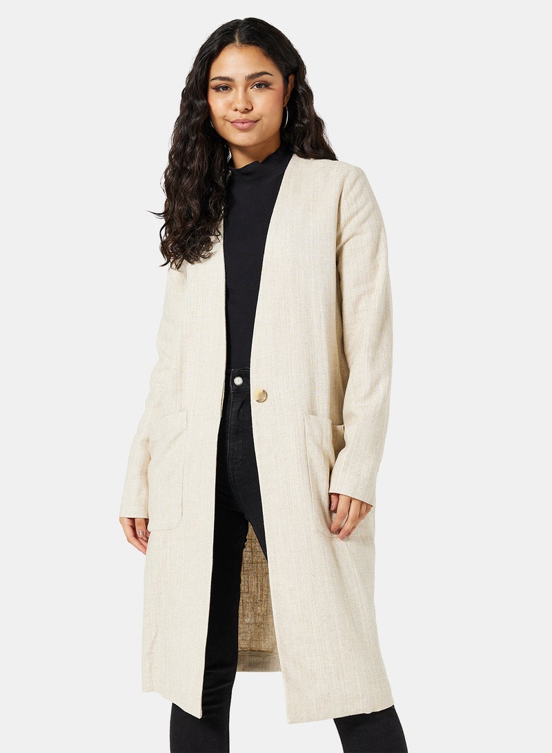 KOTON Long Sleeve Button Detailed Trench Coat Beige  - Image 1