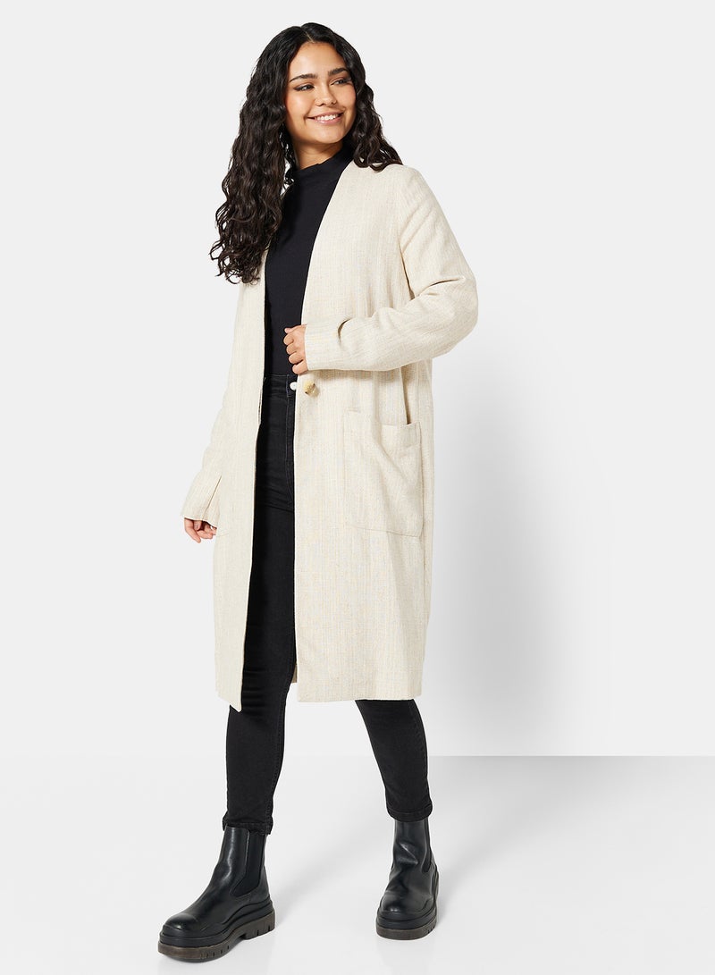 KOTON Long Sleeve Button Detailed Trench Coat Beige  - Image 4