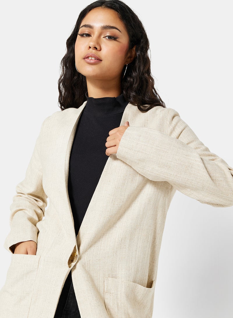KOTON Long Sleeve Button Detailed Trench Coat Beige  - Image 3