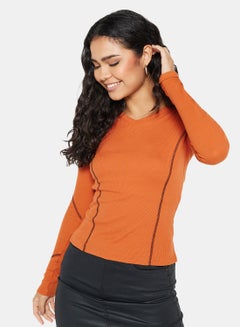 NA-KD Contrast Stitch Top Terracotta  - Image 1