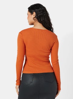 NA-KD Contrast Stitch Top Terracotta  - Image 2