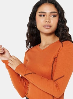 NA-KD Contrast Stitch Top Terracotta  - Image 3