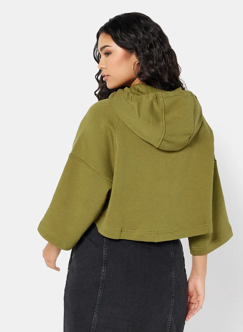 NA-KD Half-Sleeve Cropped Hoodie Green