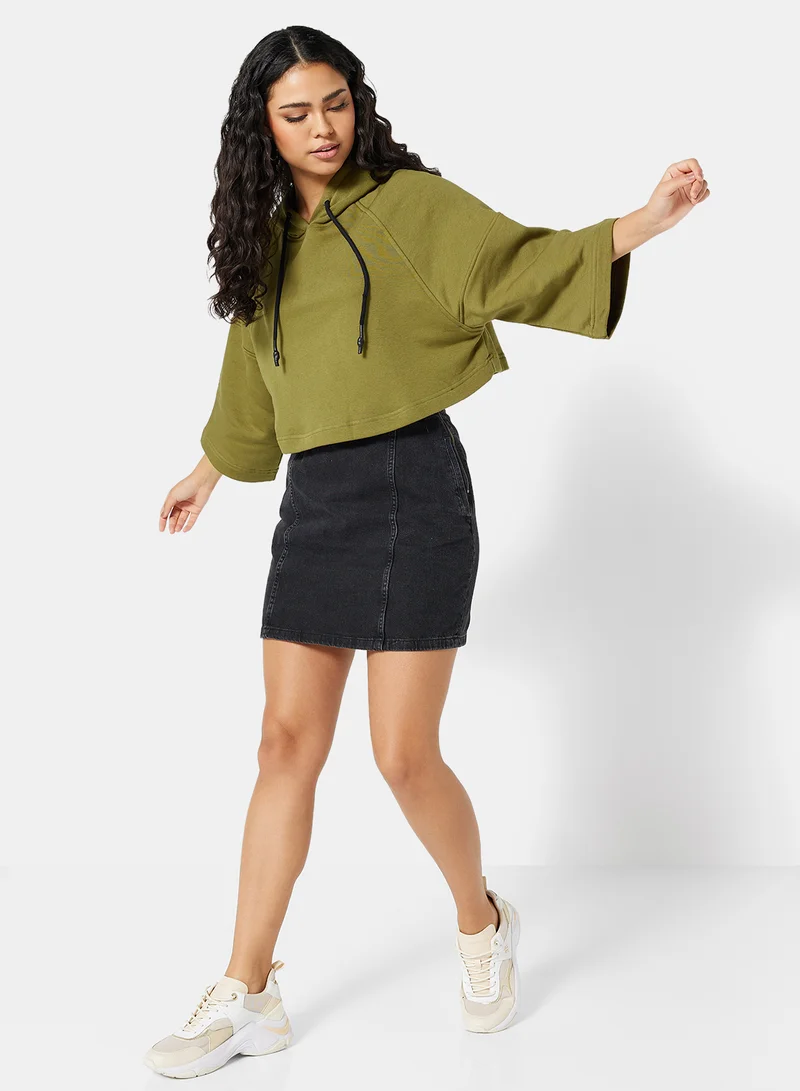 NA-KD Half-Sleeve Cropped Hoodie Green