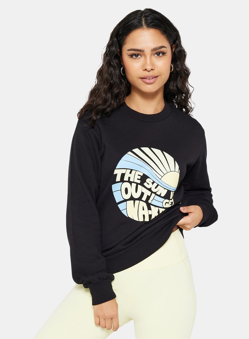 NA-KD - Graphic Printed Sweatshirt Black - Image 1