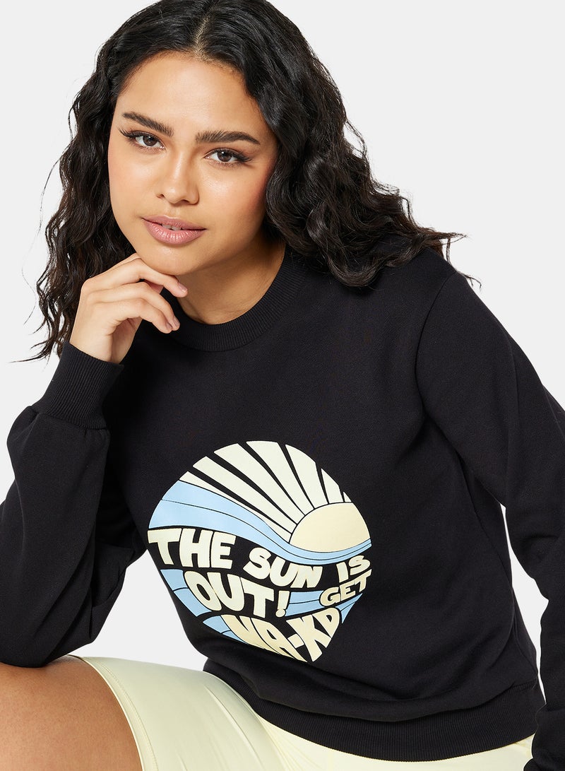 NA-KD - Graphic Printed Sweatshirt Black - Image 1