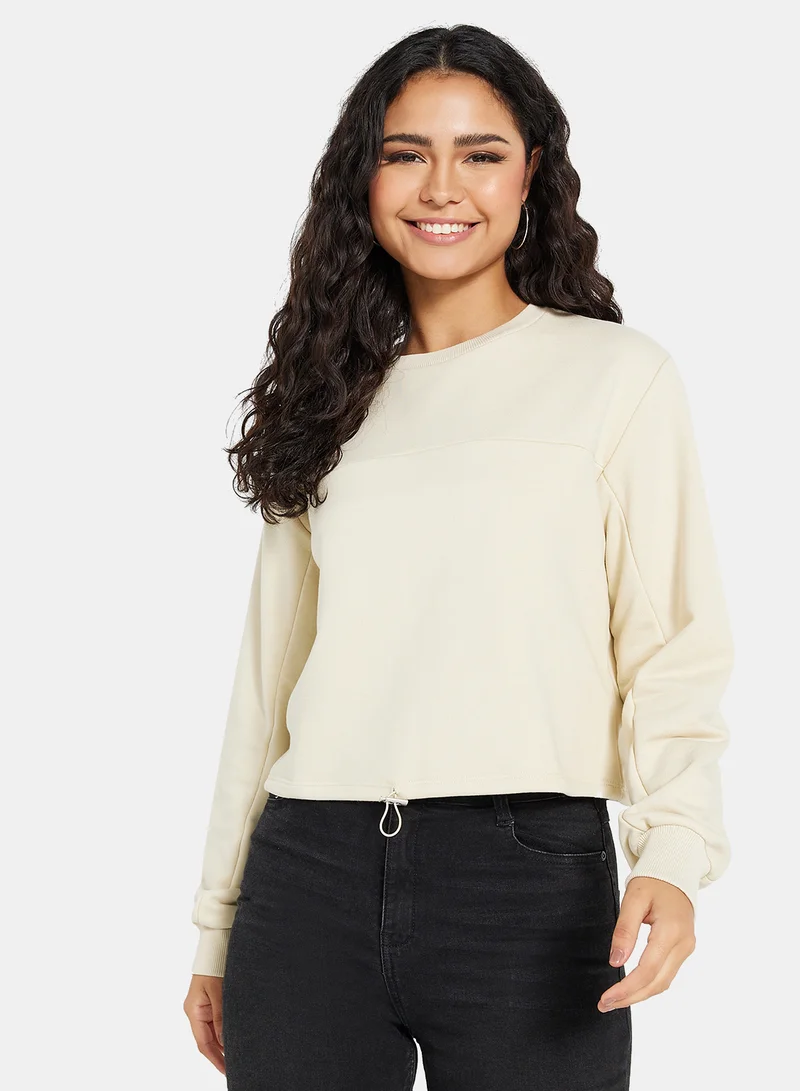 NA-KD Round Neck Sweatshirt Beige