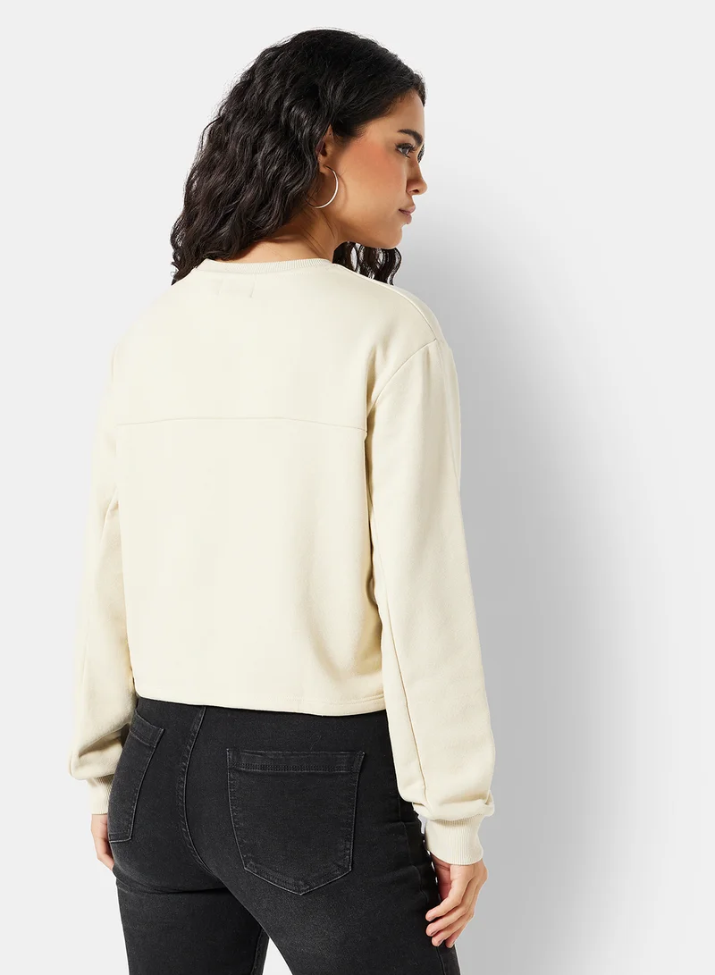 NA-KD Round Neck Sweatshirt Beige