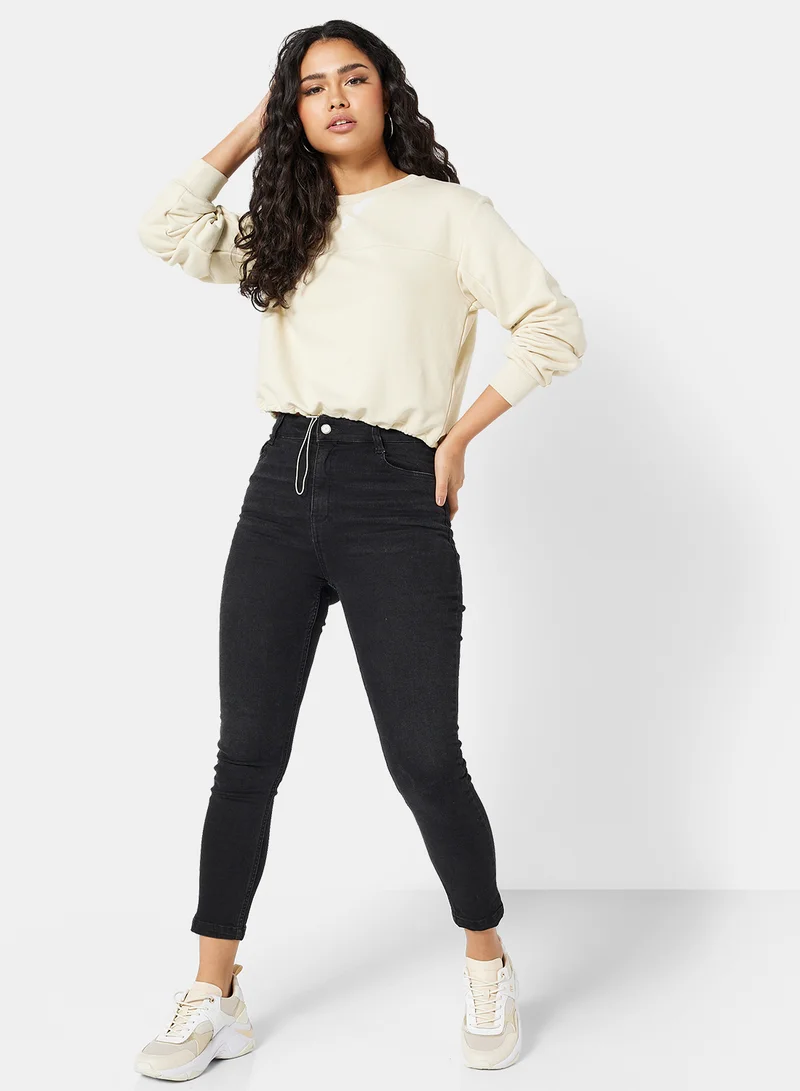 NA-KD Round Neck Sweatshirt Beige
