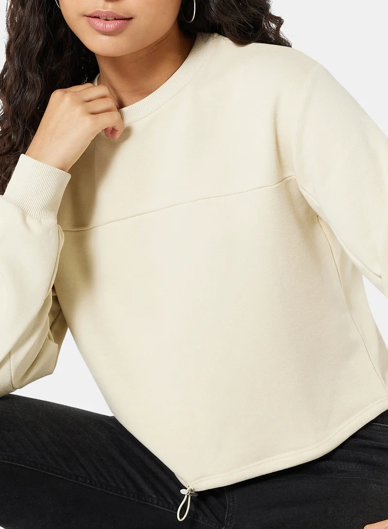 NA-KD Round Neck Sweatshirt Beige
