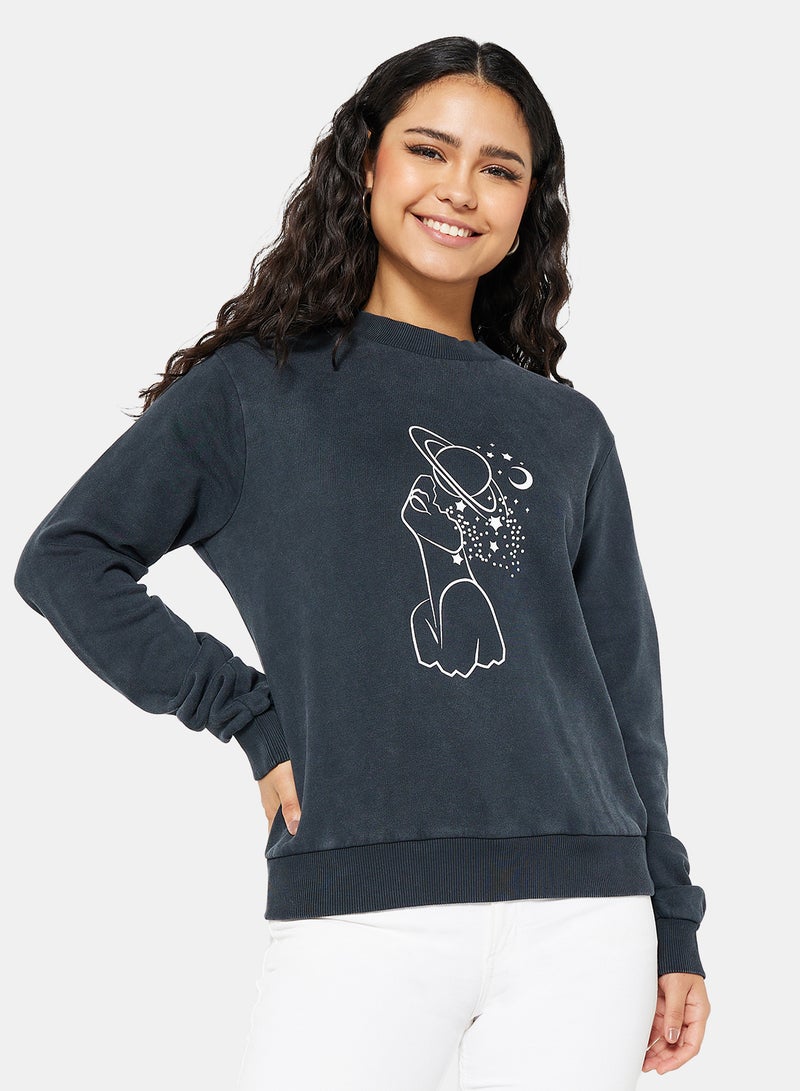 NA-KD - Graphic Printed Sweatshirt Black - Image 1