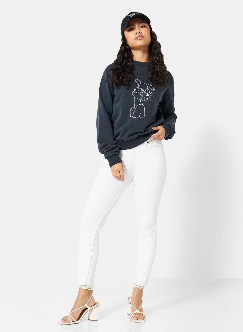 NA-KD - Graphic Printed Sweatshirt Black - Image 1