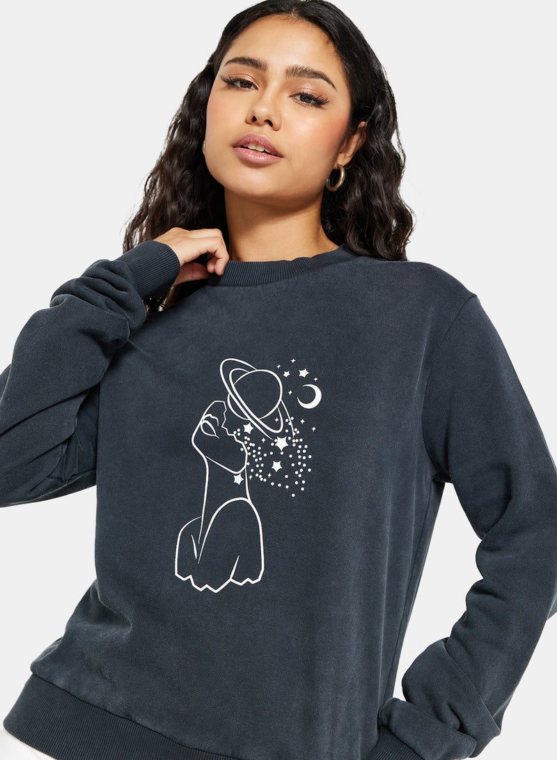 NA-KD - Graphic Printed Sweatshirt Black - Image 1
