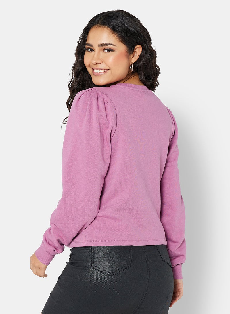 NA-KD - Puff Sleeve Sweatshirt Purple - Image 1