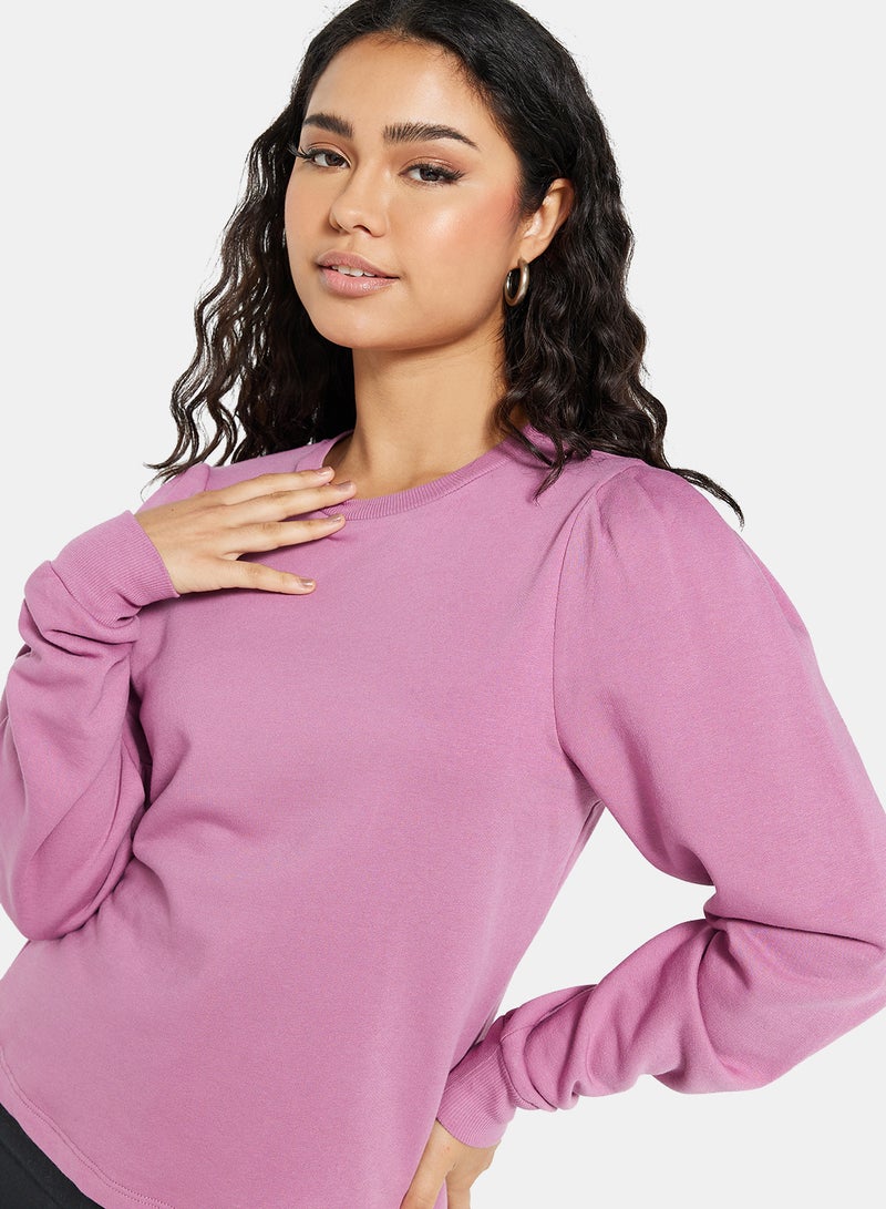 NA-KD - Puff Sleeve Sweatshirt Purple - Image 1