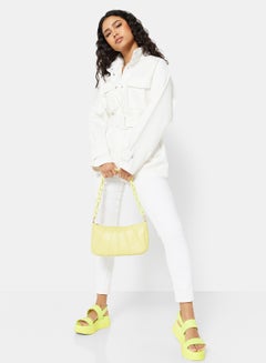 NA-KD Belted Oversized Denim Jacket ECRU  - Image 4