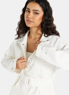 NA-KD Belted Oversized Denim Jacket ECRU  - Image 3