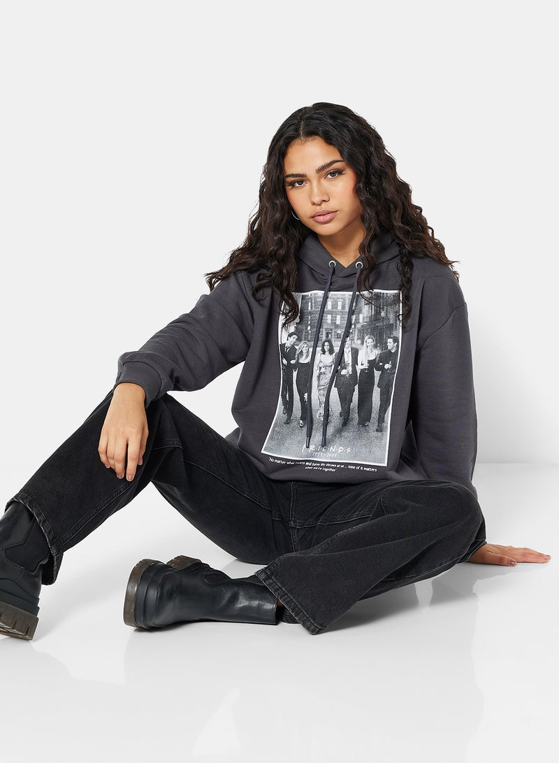 Oversized FRIENDS Printed Hoodie Grey
