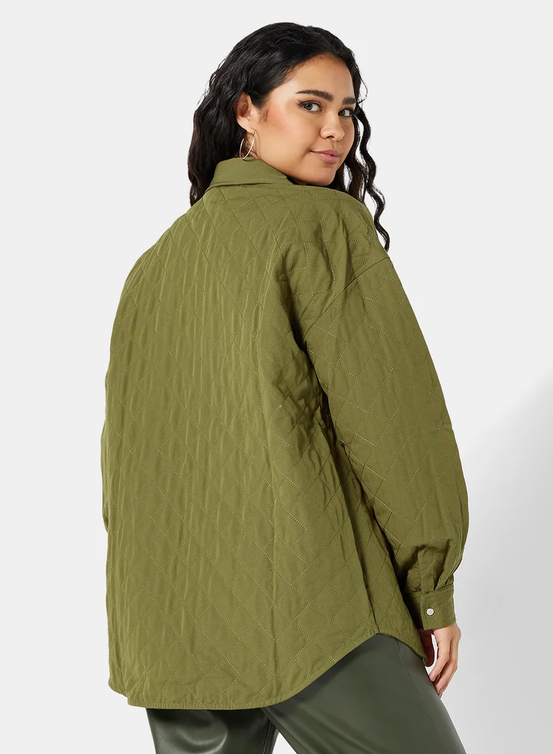 NA-KD Quilted Oversized Shirt Jacket Green
