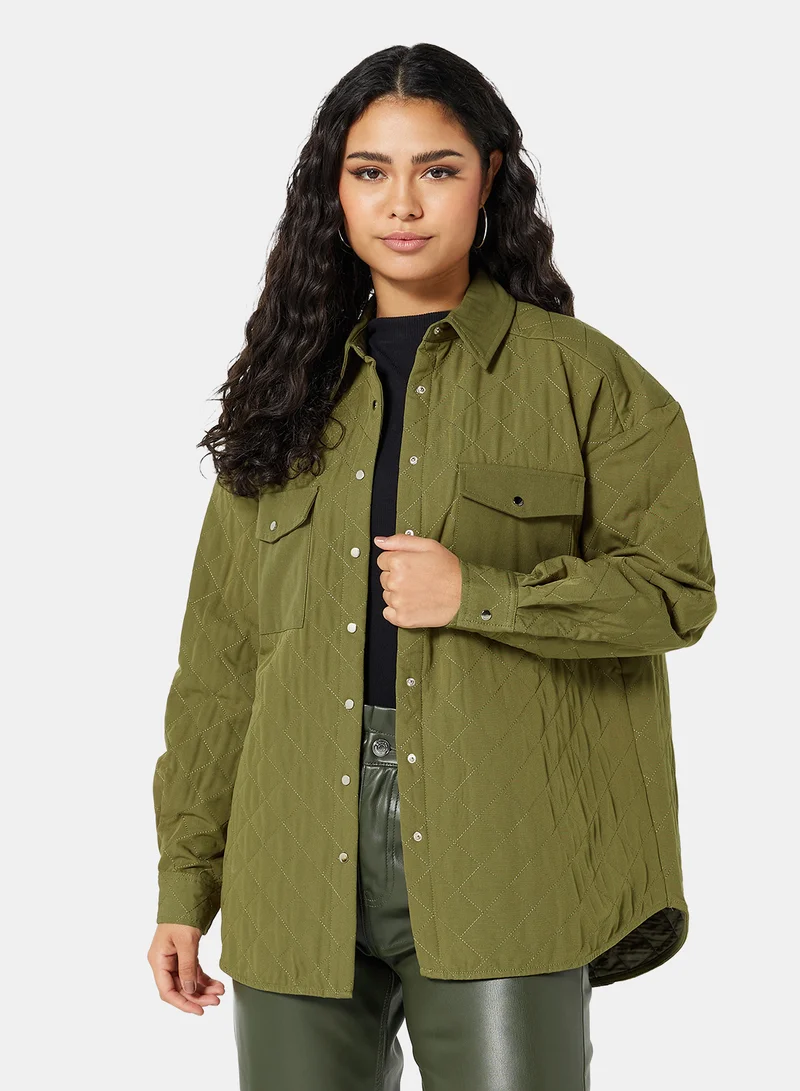 NA-KD Quilted Oversized Shirt Jacket Green