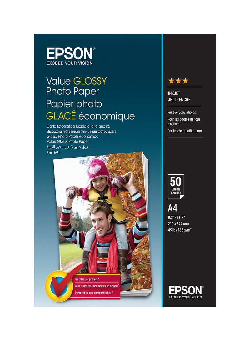 EPSON - Value Glossy Photo Paper A4 - 50 Sheets White - Image 1